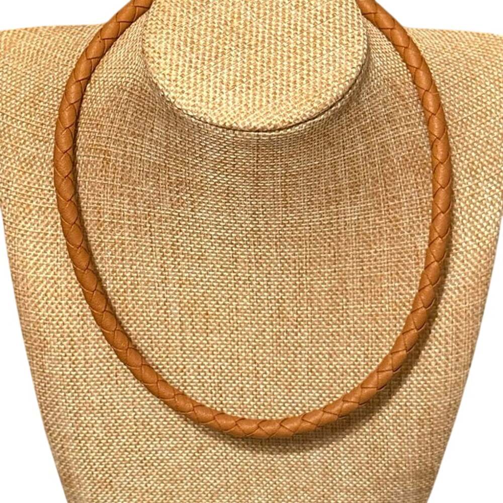 Braided Leather Necklace With A Silver-Tone Clasp